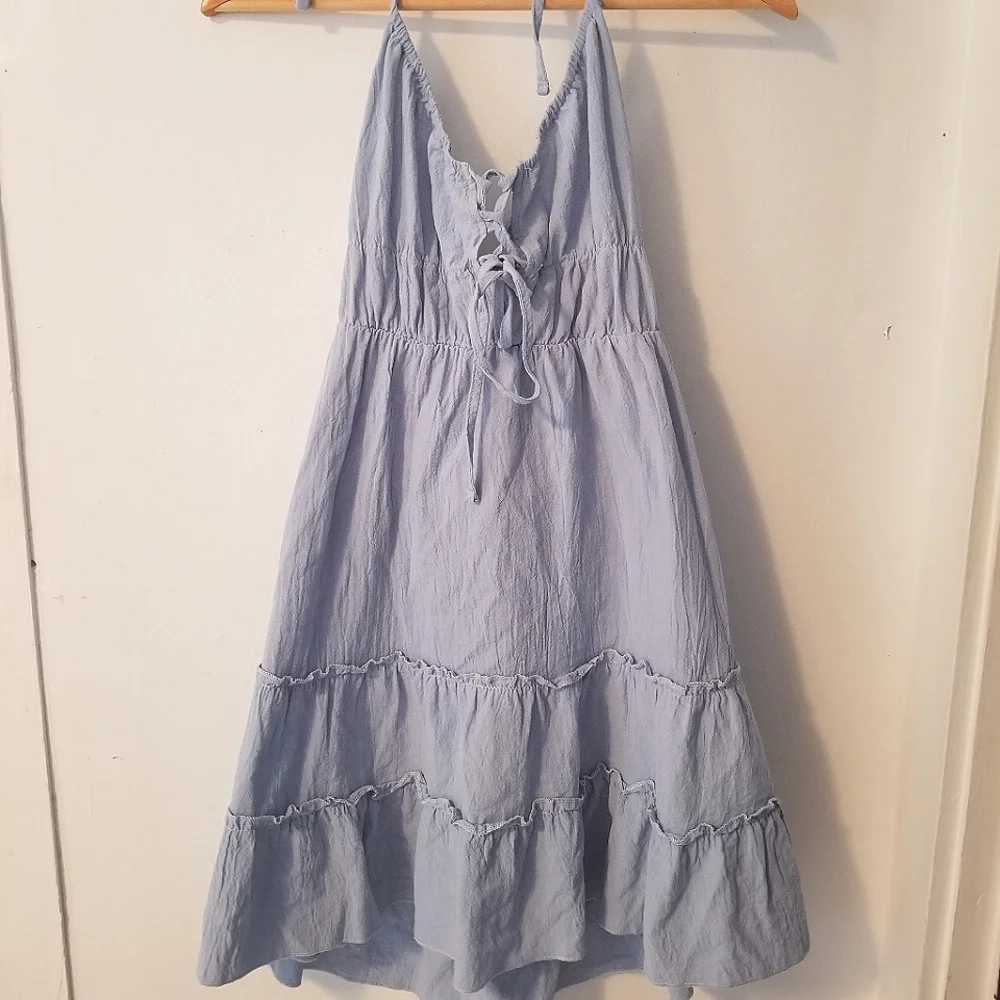 Tie Front Knotted Backless Ruffle Hem Dress - Picture 3 of 9